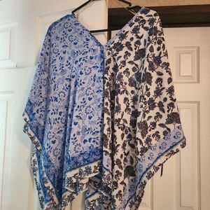 Zac & Rachel Blue and Black Floral Poncho